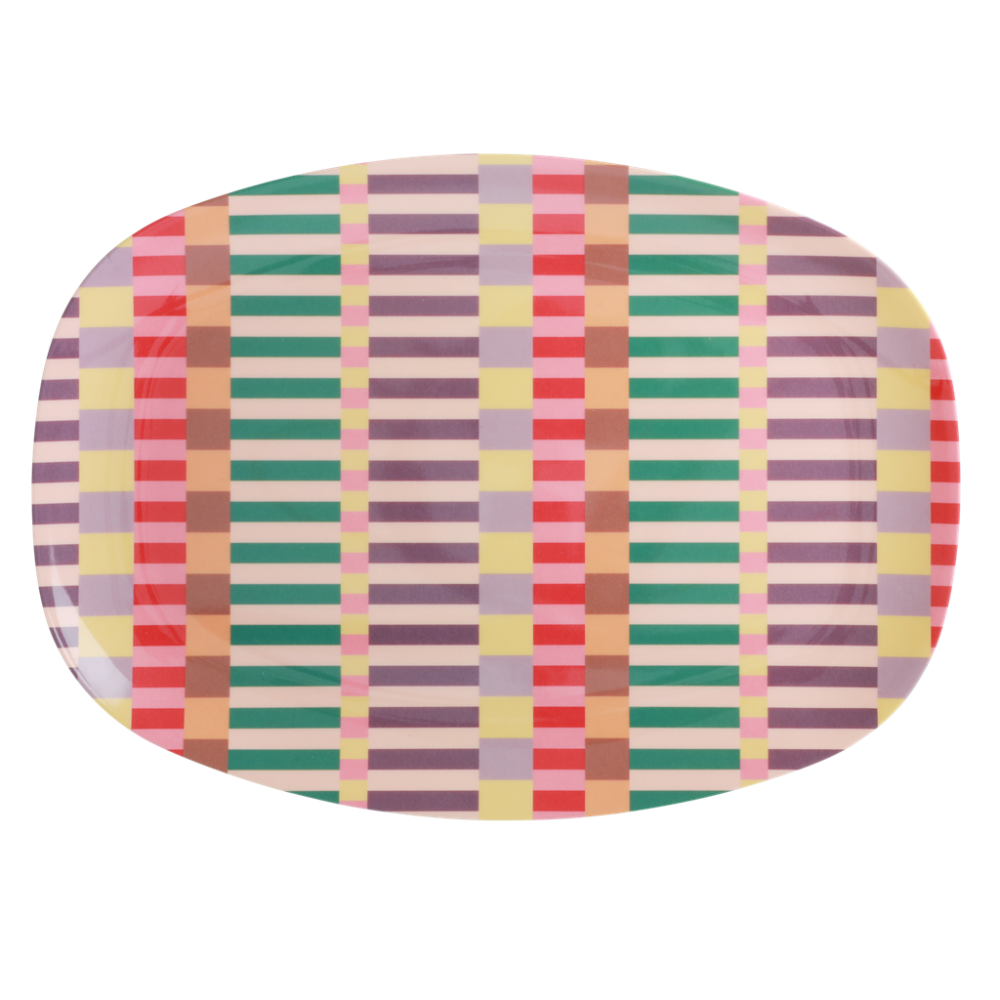 Summer Stripe Print Rectangular Melamine Plate Rice DK